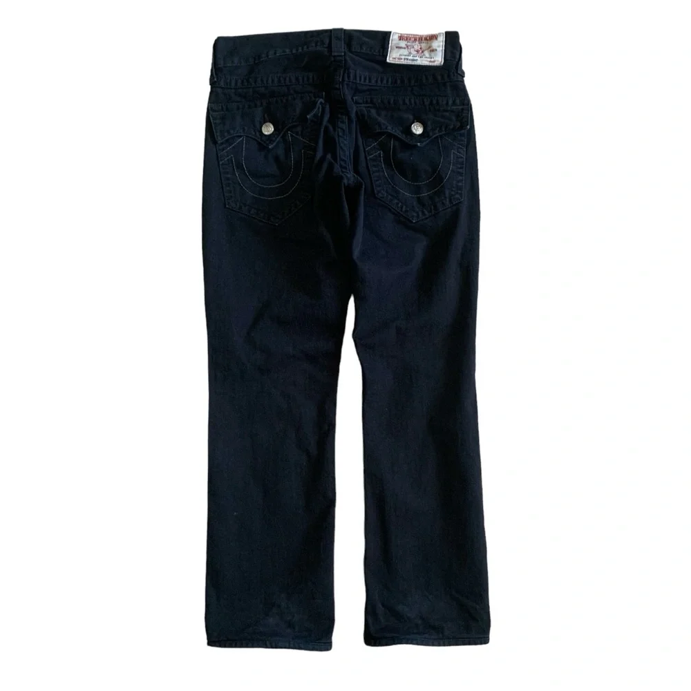 True Religion Straight With Flap All Black With Rips Jeans Size 30 - Picture 3 of 10